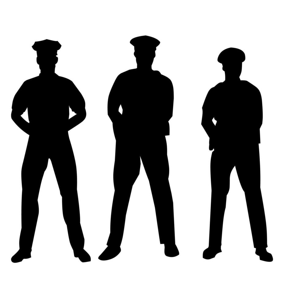 Police silhouette art, black and white style vector