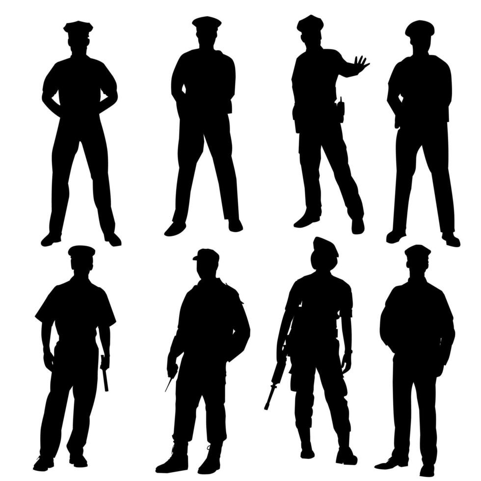 Police silhouette art, black and white style vector