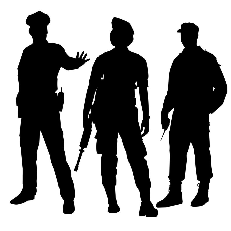 Police silhouette art, black and white style vector
