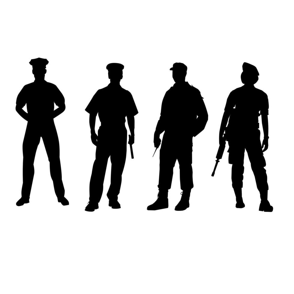Police silhouette art, black and white style vector