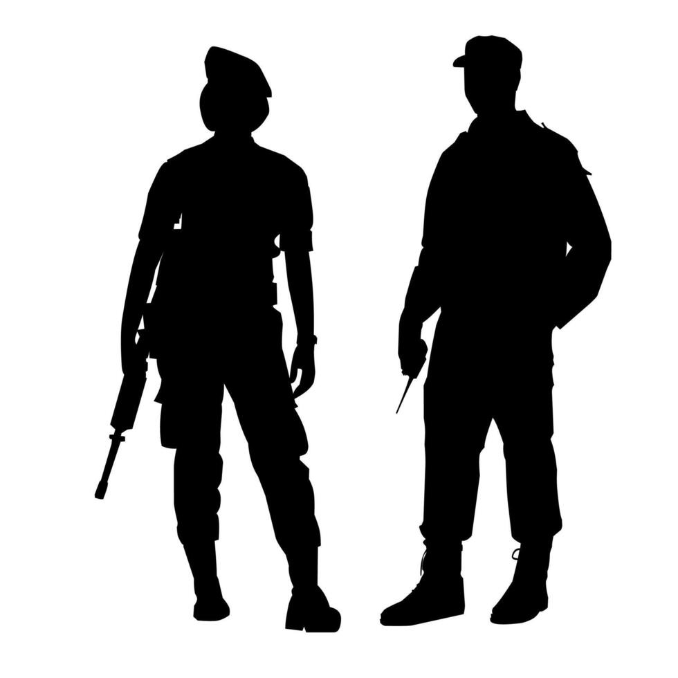 Police silhouette art, black and white style vector