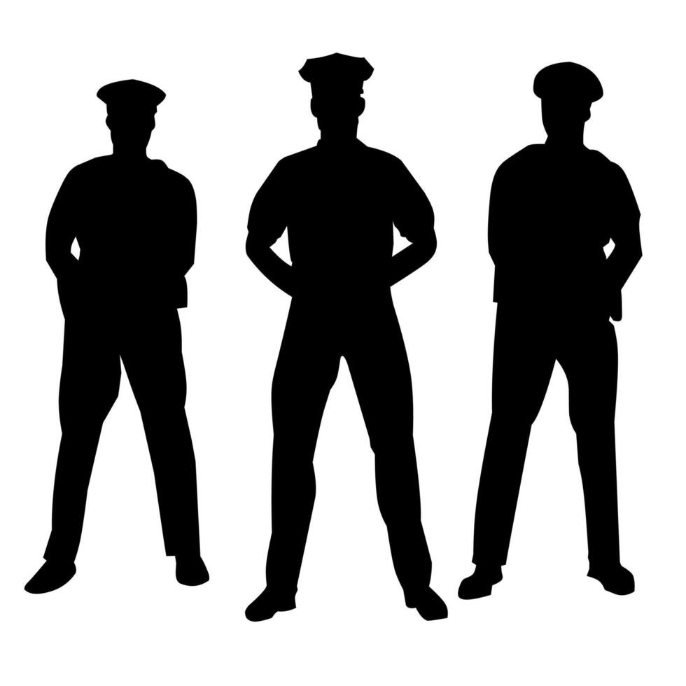 Police silhouette art, black and white style vector
