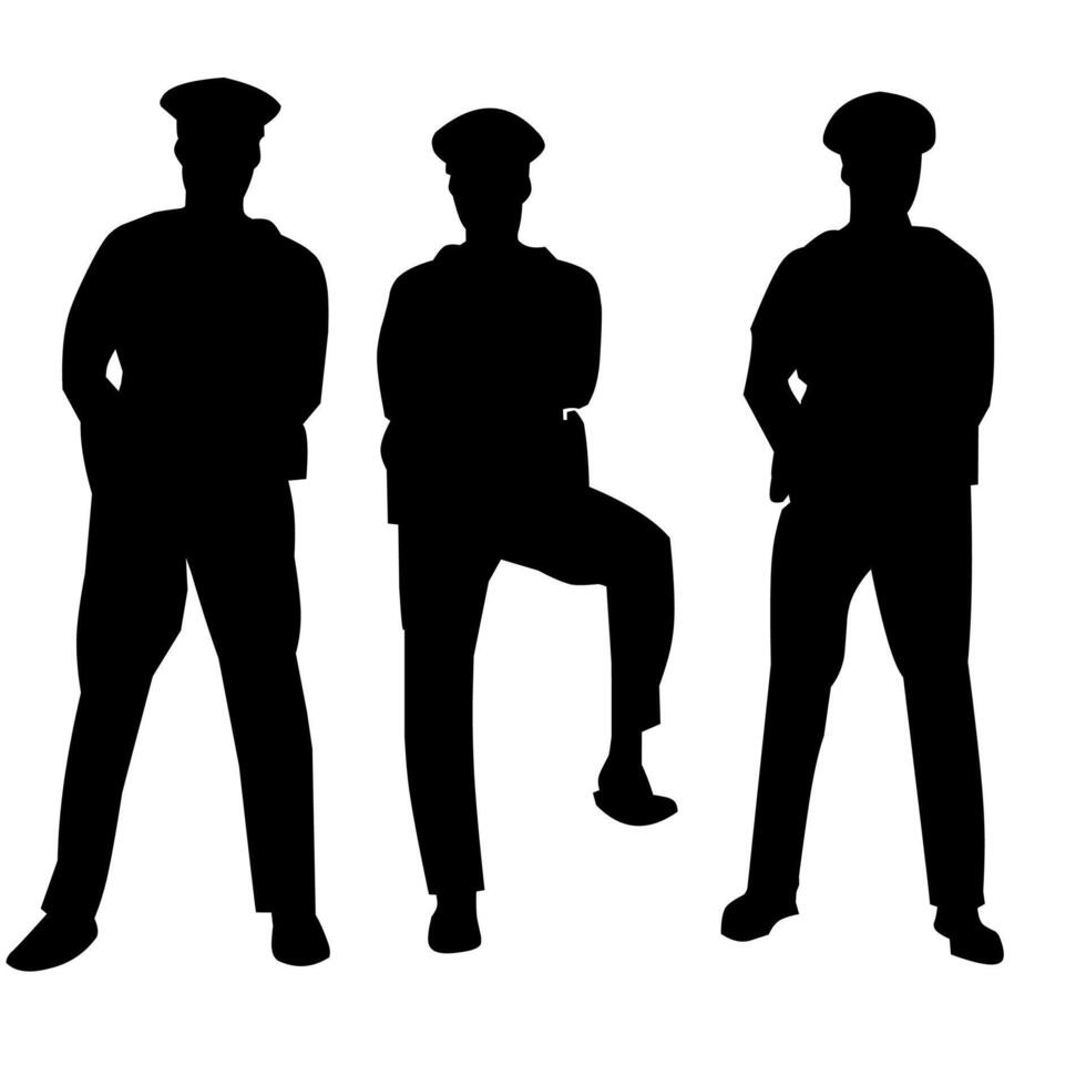 Police silhouette art, black and white style vector