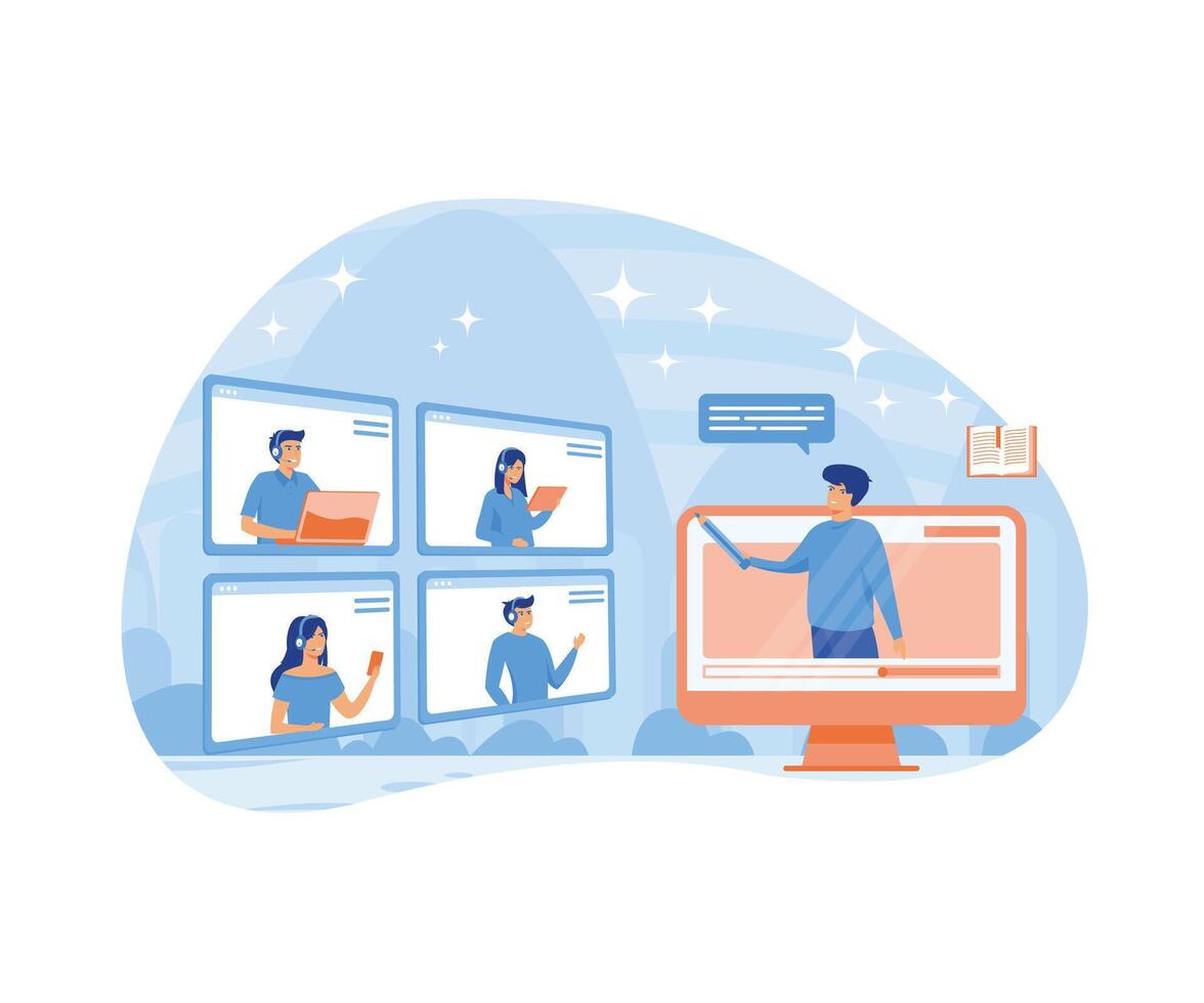 Online training concept. Online education and E-learning at home by webinar training and design. vector