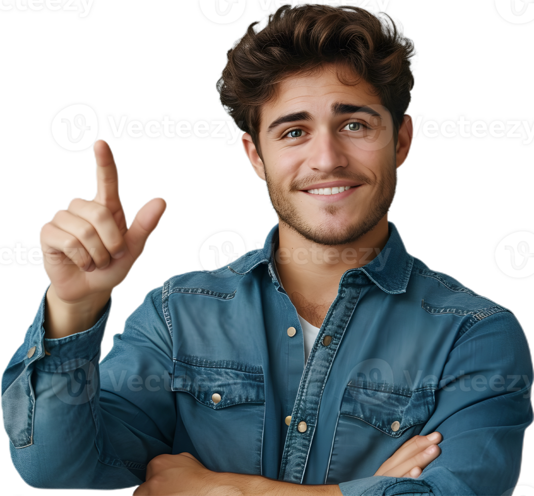 Handsome young man pointing away png