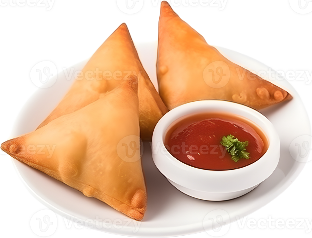 samosa near ketchup in a transparent background png