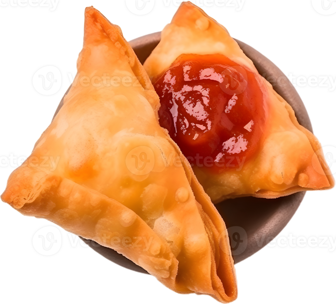 samosa near ketchup in a transparent background png