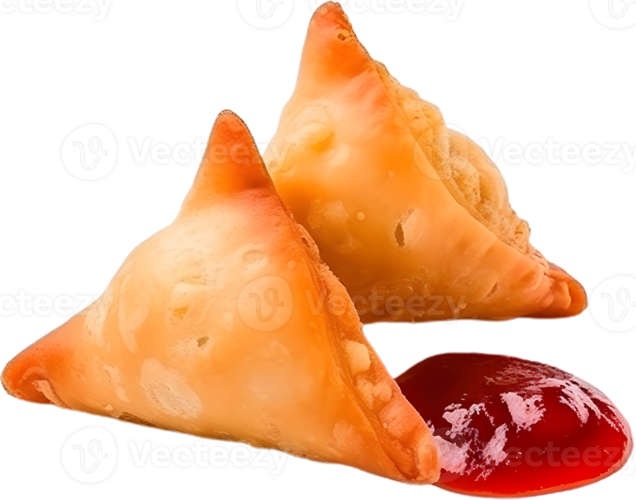 samosa near ketchup in a transparent background png