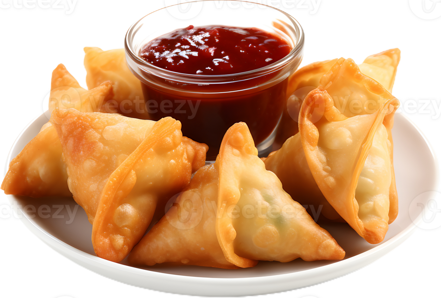 samosa near ketchup in a transparent background png