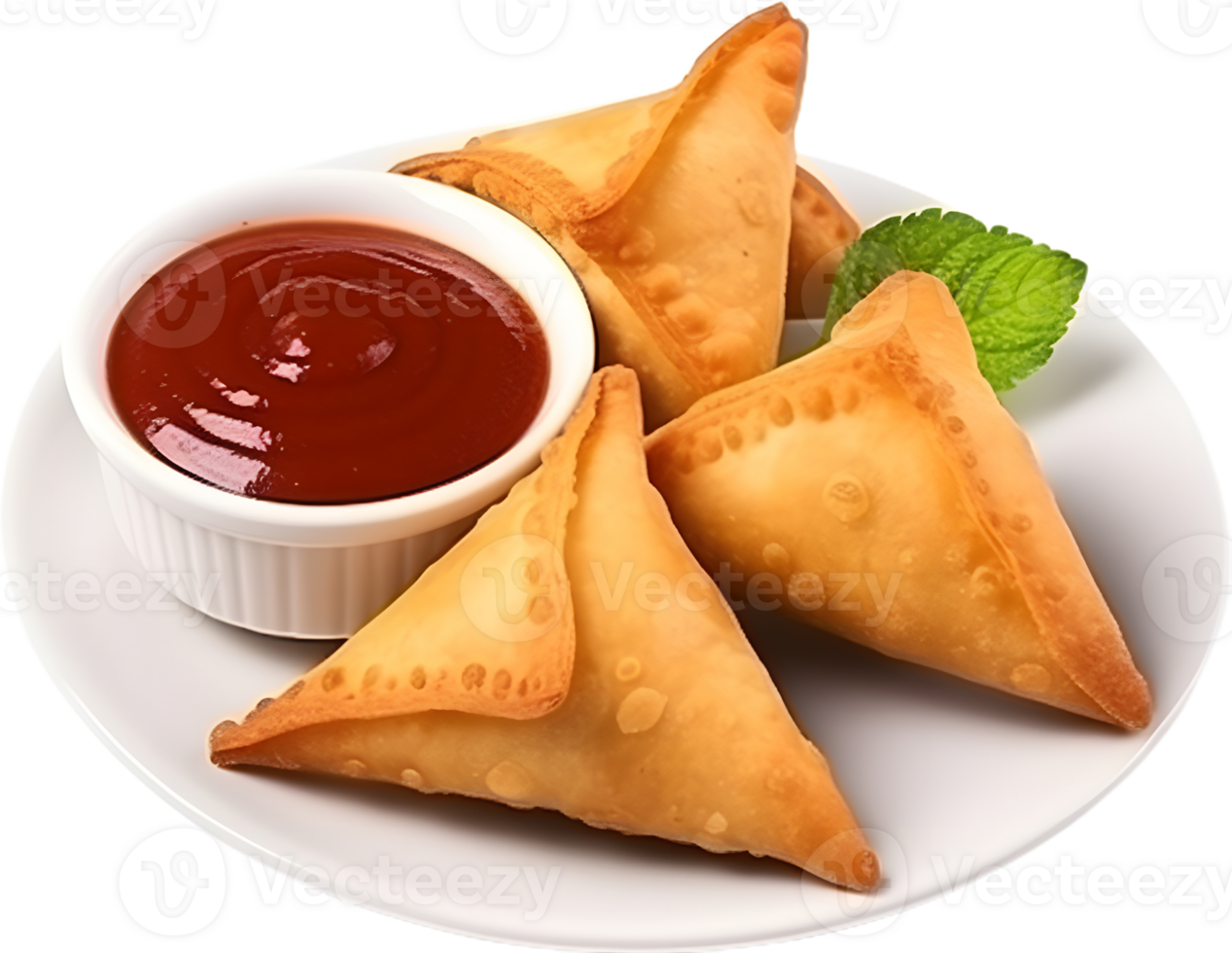 samosa near ketchup in a transparent background png