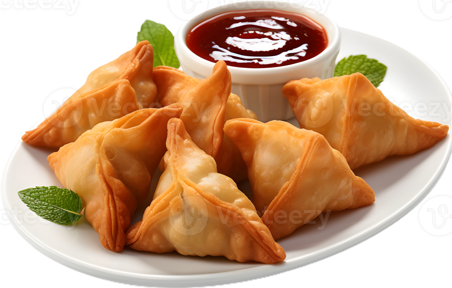 samosa near ketchup in a transparent background png