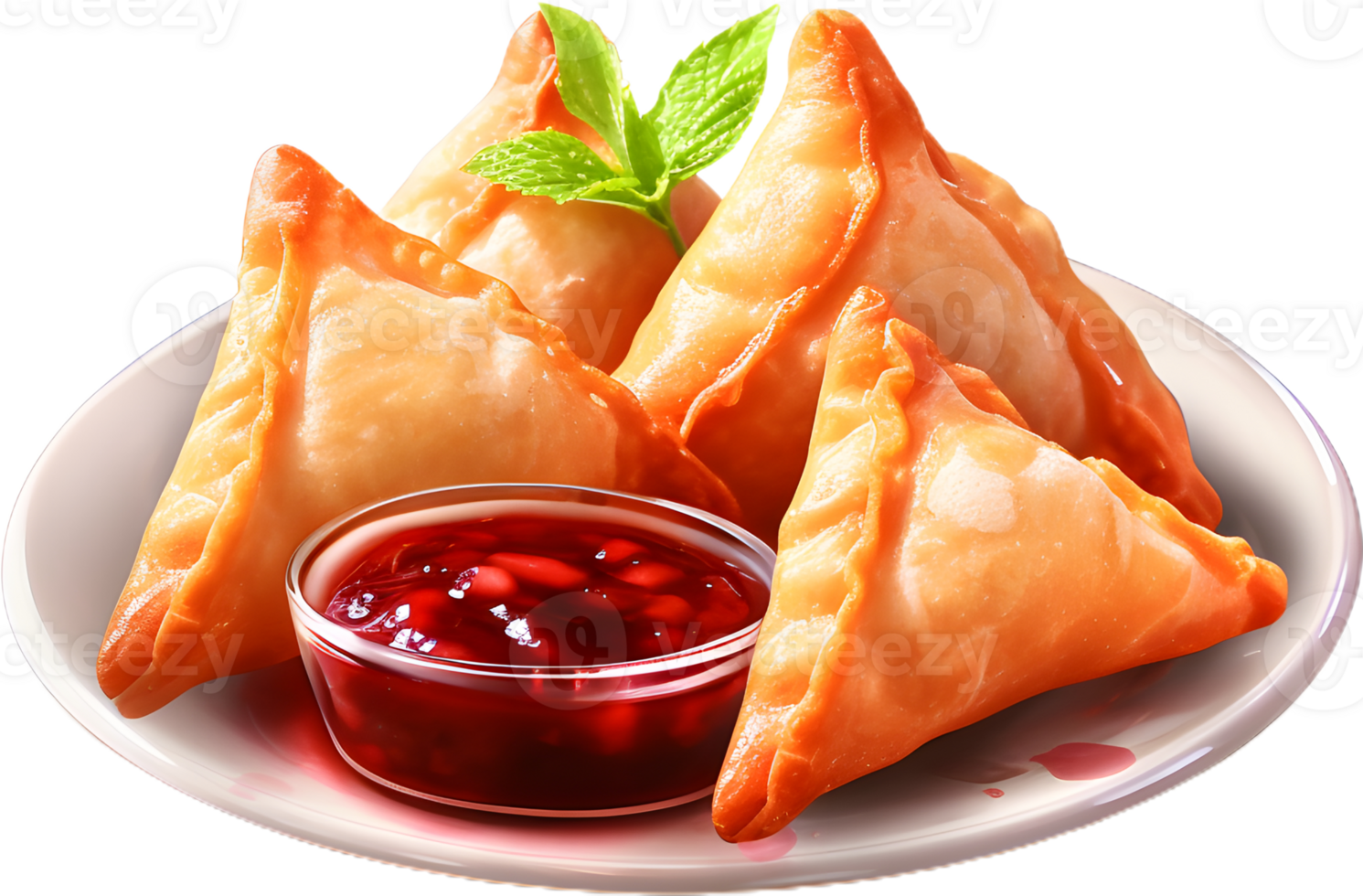 samosa near ketchup in a transparent background png
