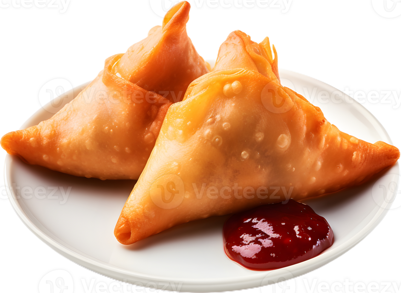 samosa near ketchup in a transparent background png