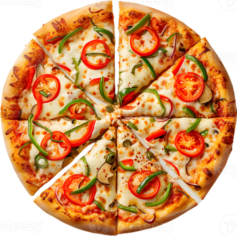 a pizza with a slice missing on a transparent background png