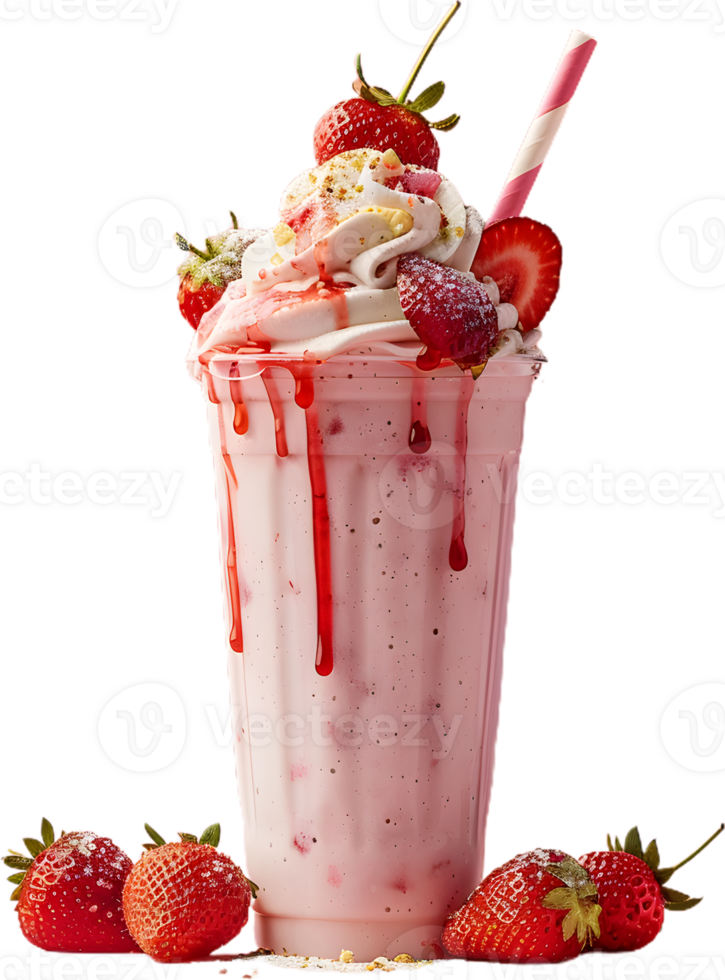 a strawberry milkshake with strawberries and whipped cream png