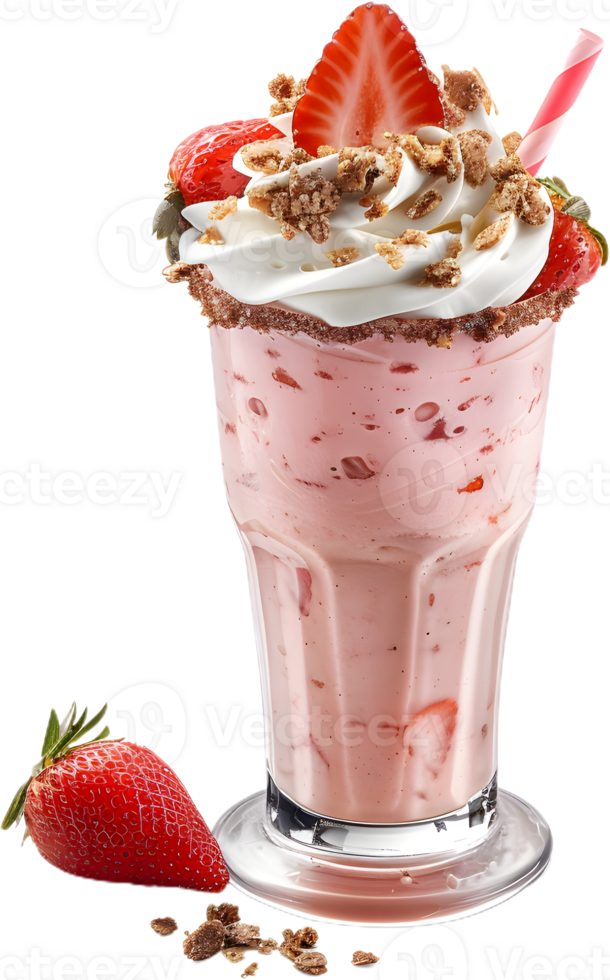 a strawberry milkshake with strawberries and whipped cream png