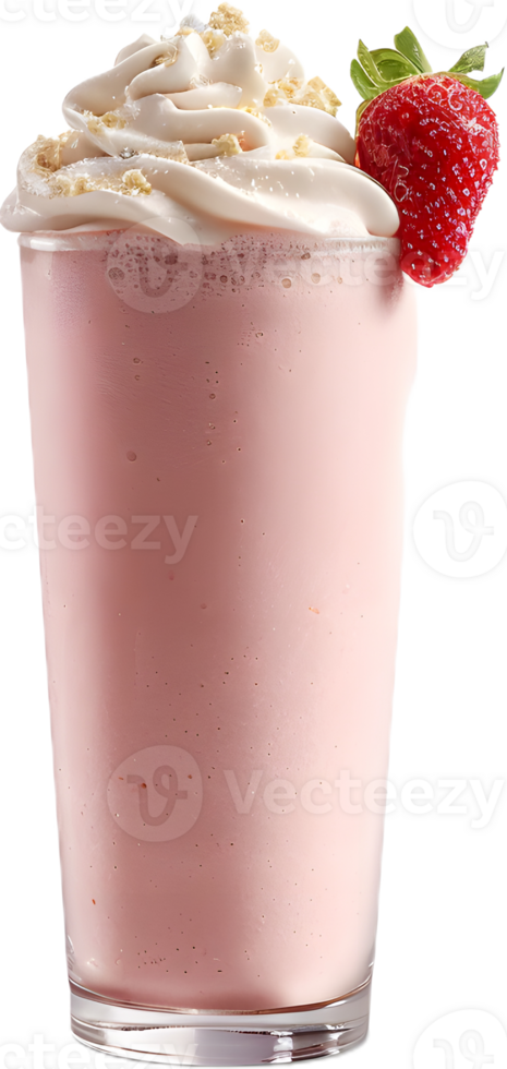 a strawberry milkshake with strawberries and whipped cream png