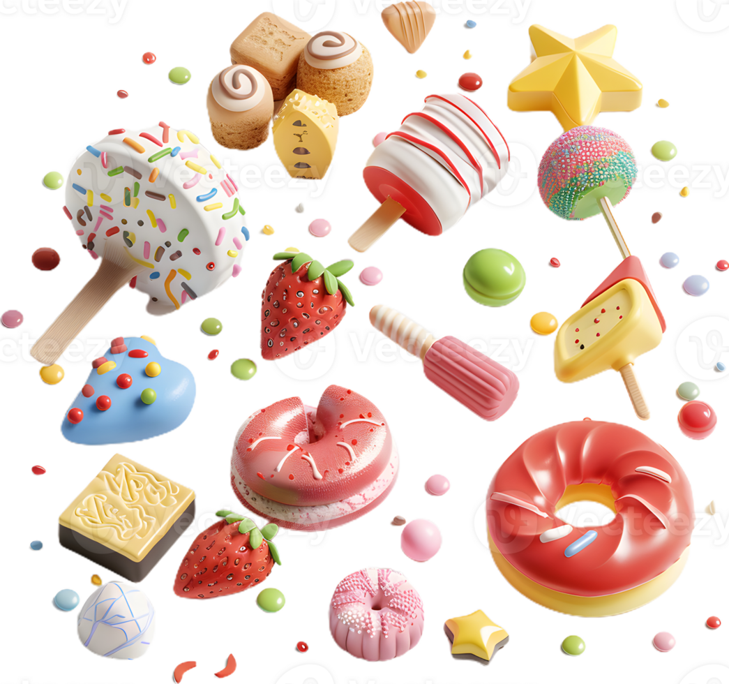 a bunch of different types of sweets and candies png