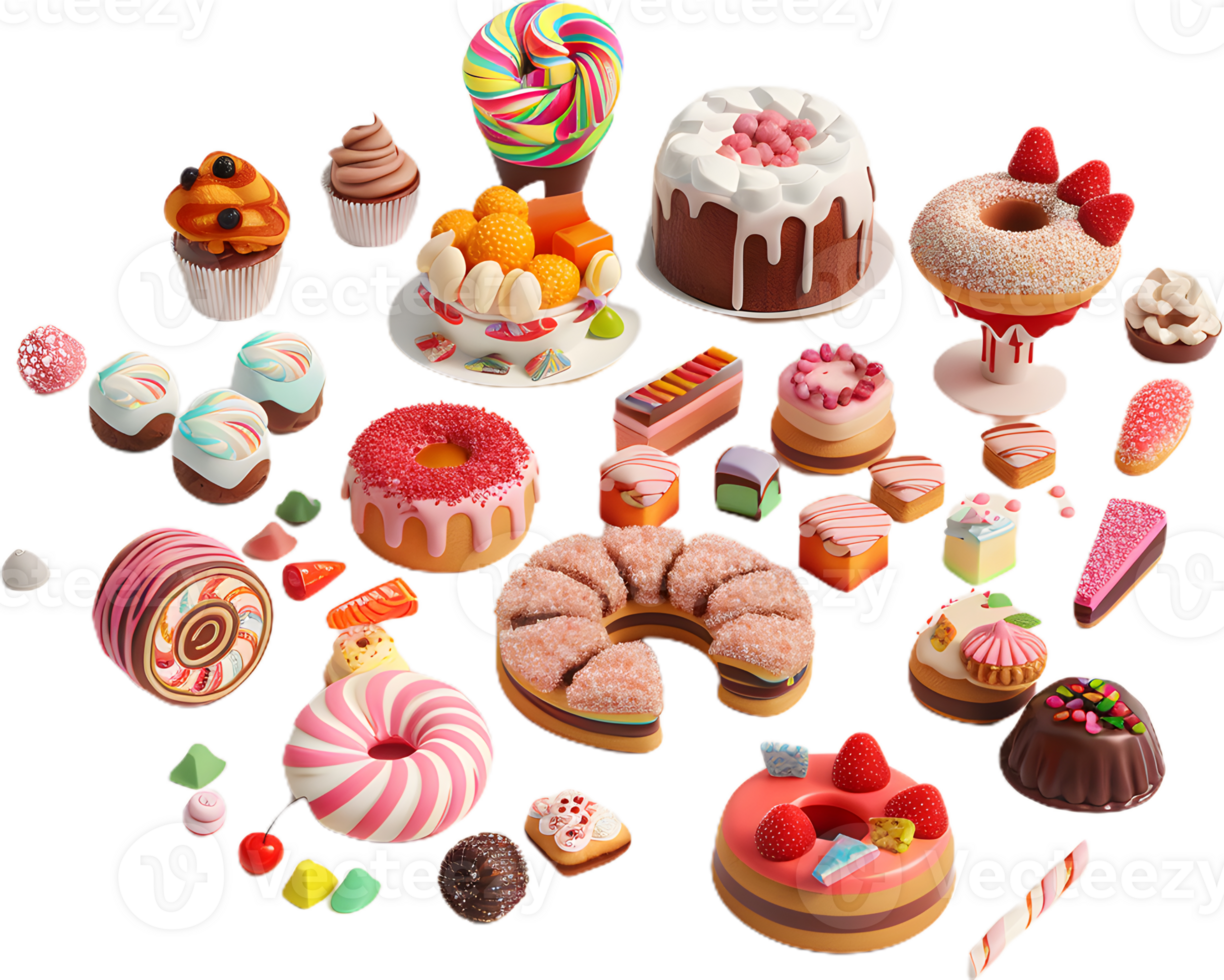 a bunch of different types of sweets and candies png