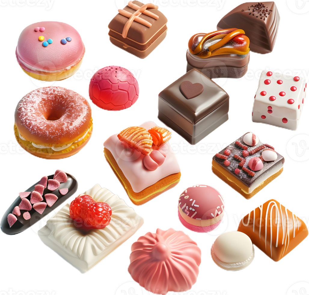 a bunch of different types of sweets and candies png