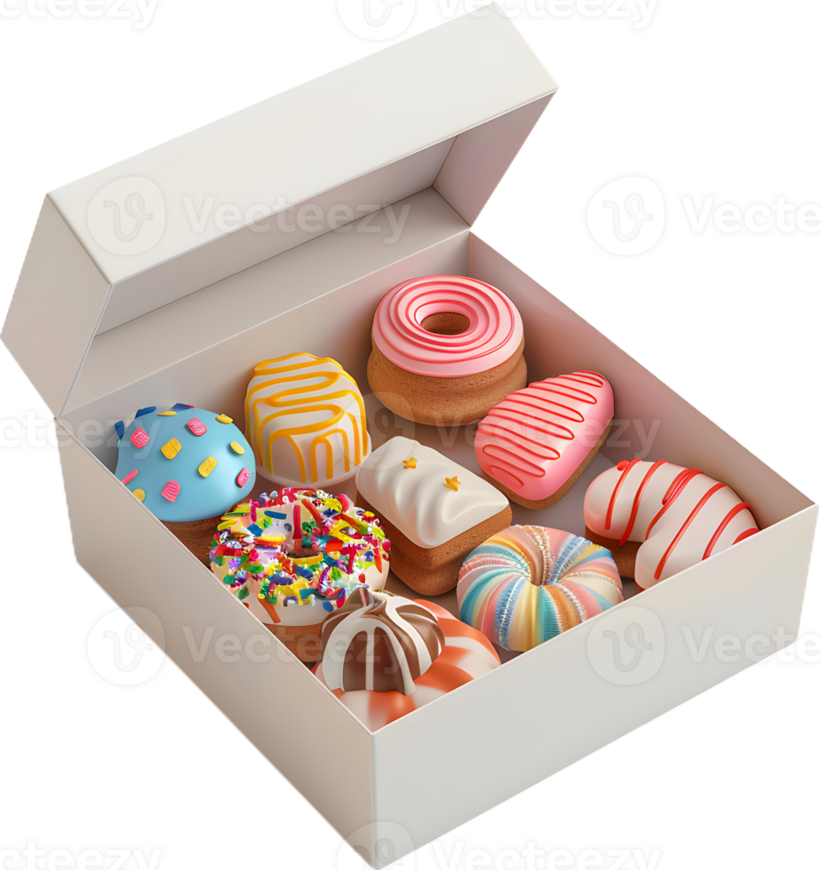 donuts in a box on a transparent background png