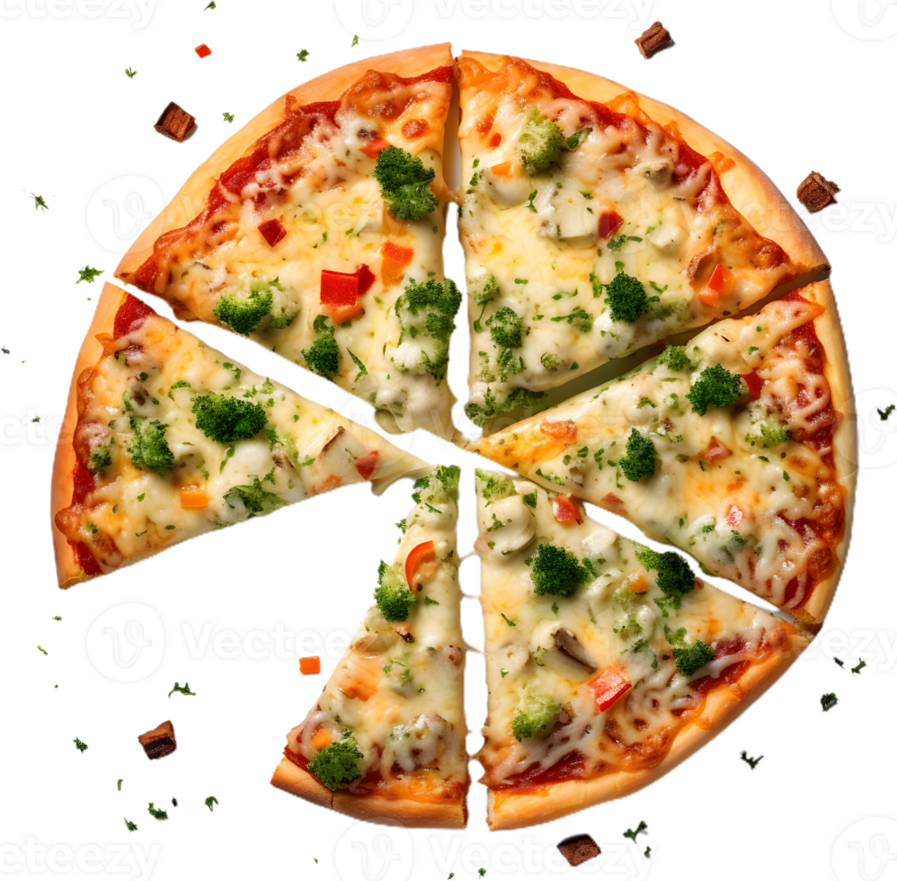 a pizza with broccoli and cheese on it png