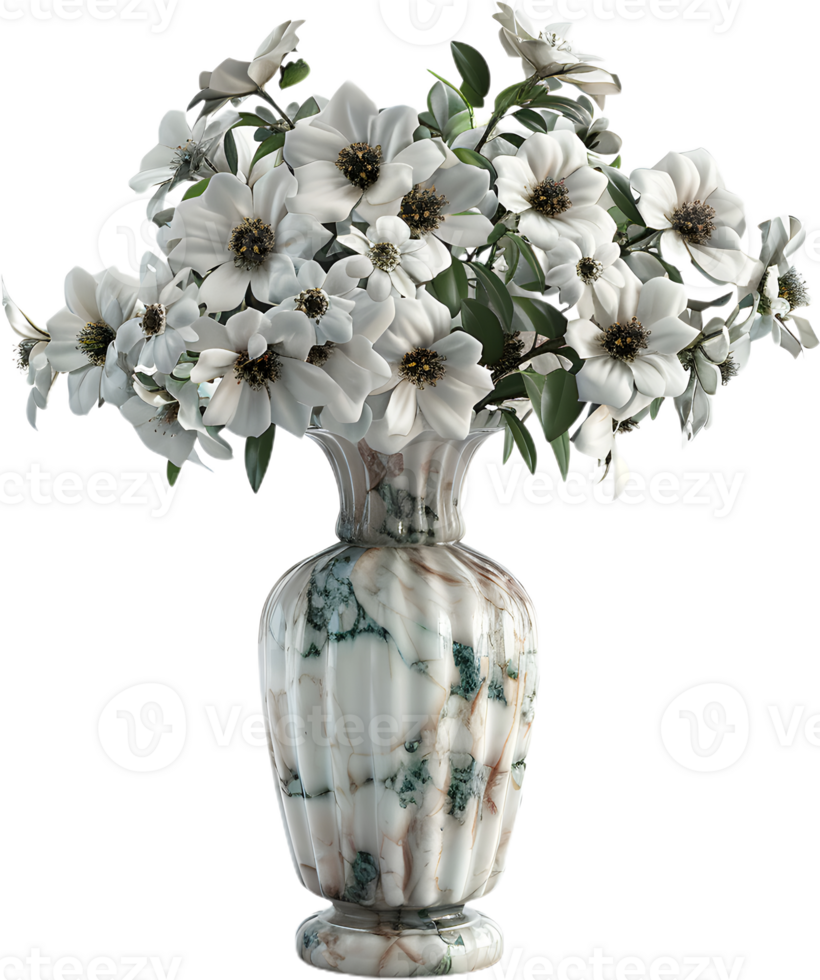 a vase with white flowers on a transparent background png