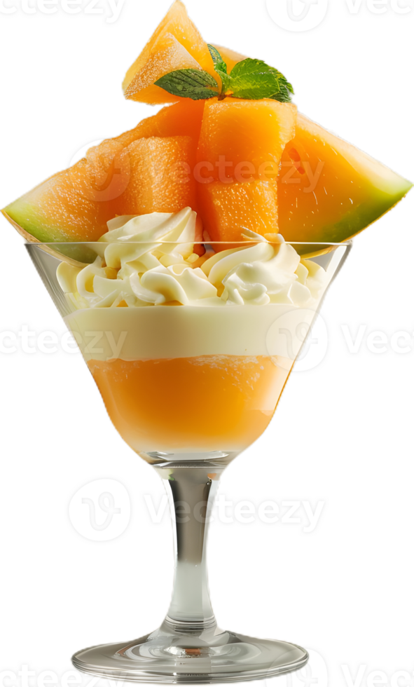 a glass with a melon and cream in it png