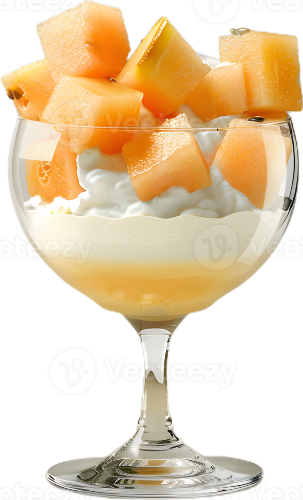 greek yogurt with melon and fruit in a glass png