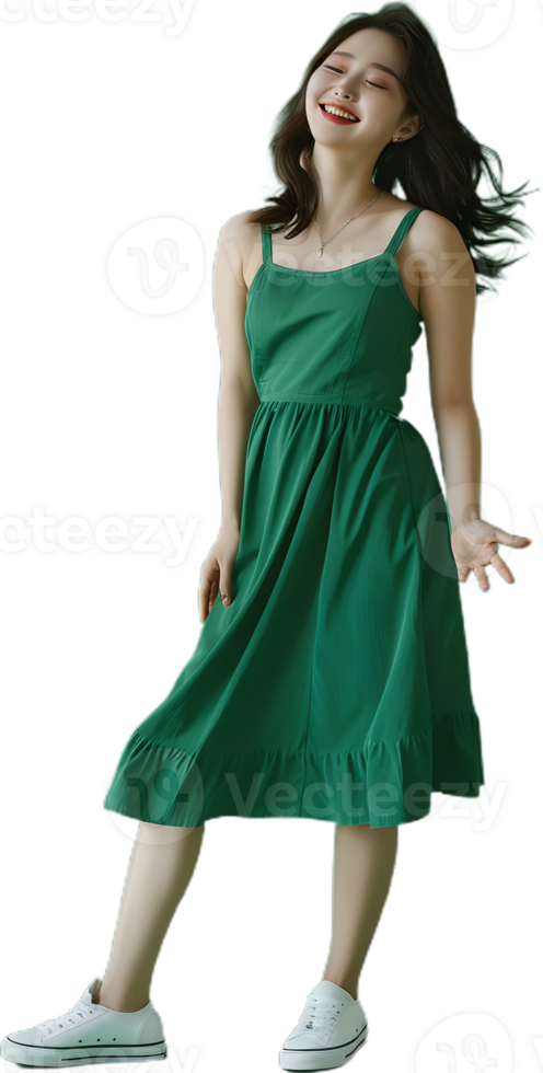 a woman in green dress standing on a white background png