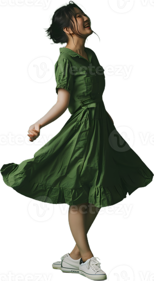 a girl in a green dress dancing png