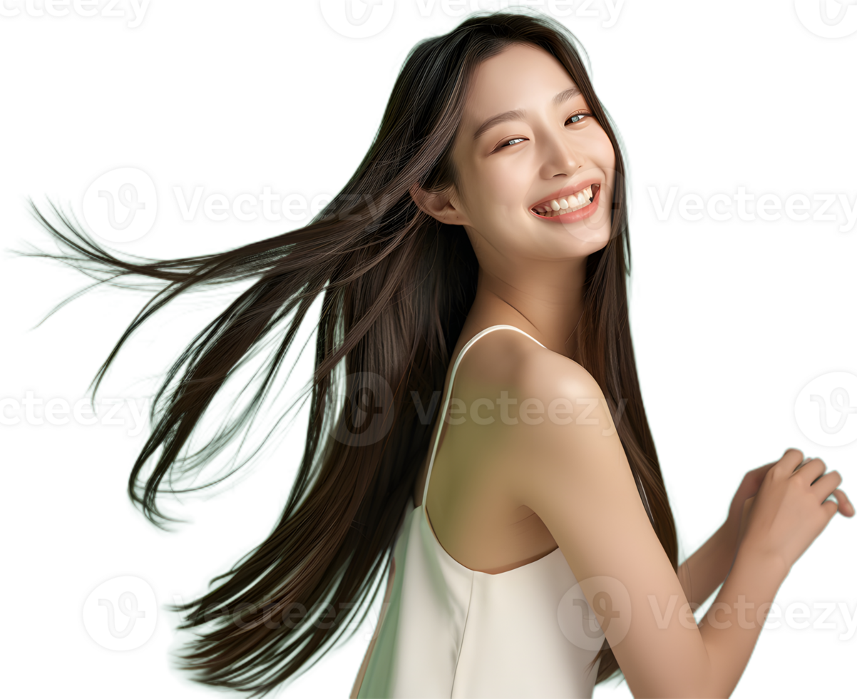 a woman with long hair smiling png