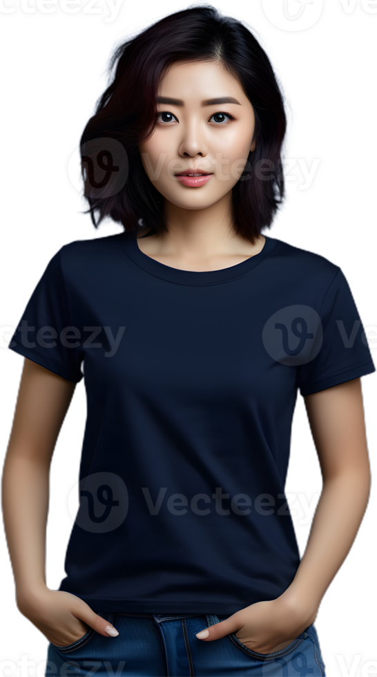 a woman wearing a black t - shirt png