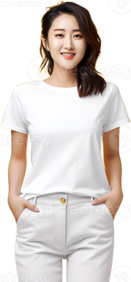 a woman in white t - shirt and pants png
