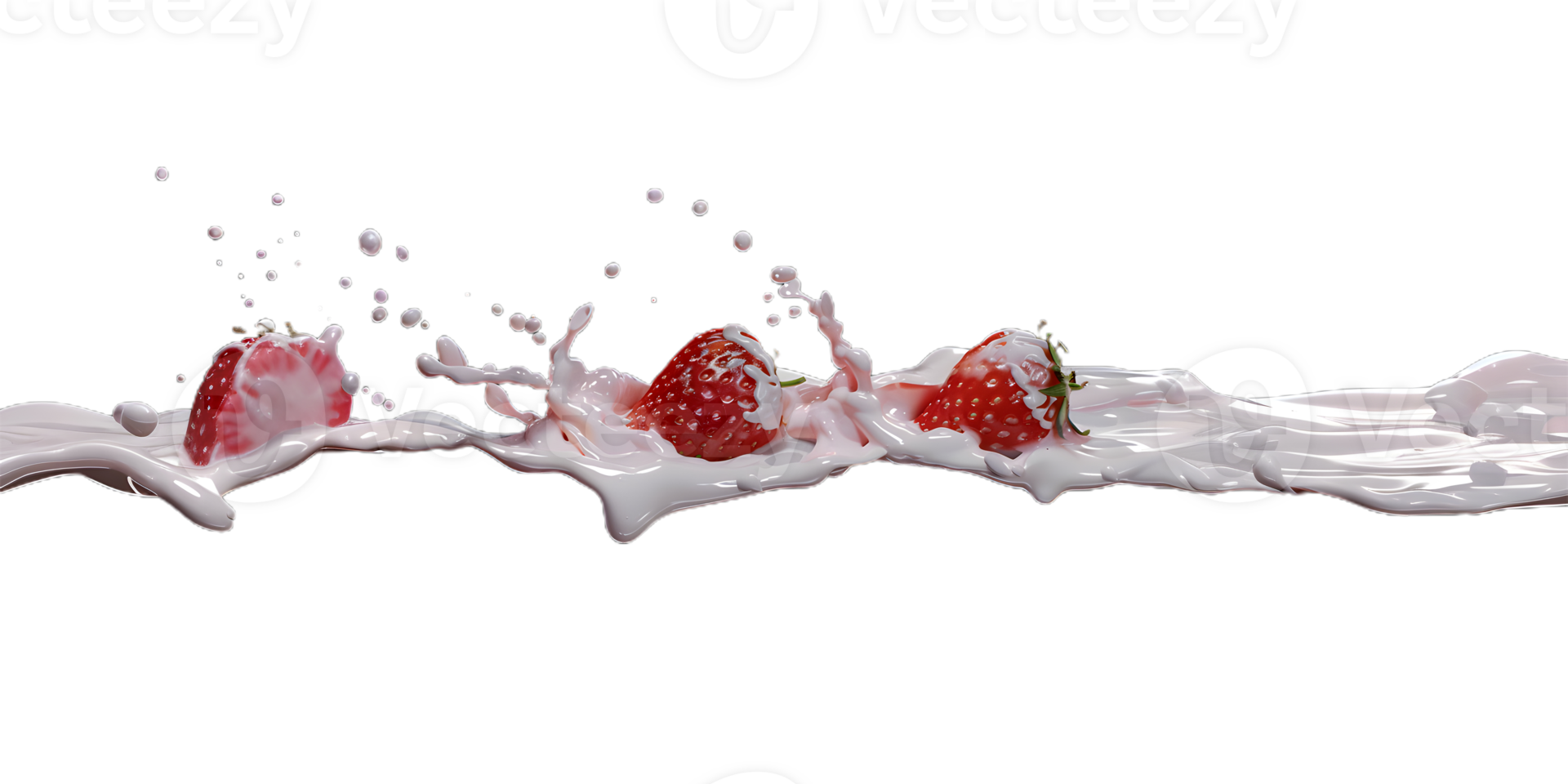 strawberries falling into a splash of milk png