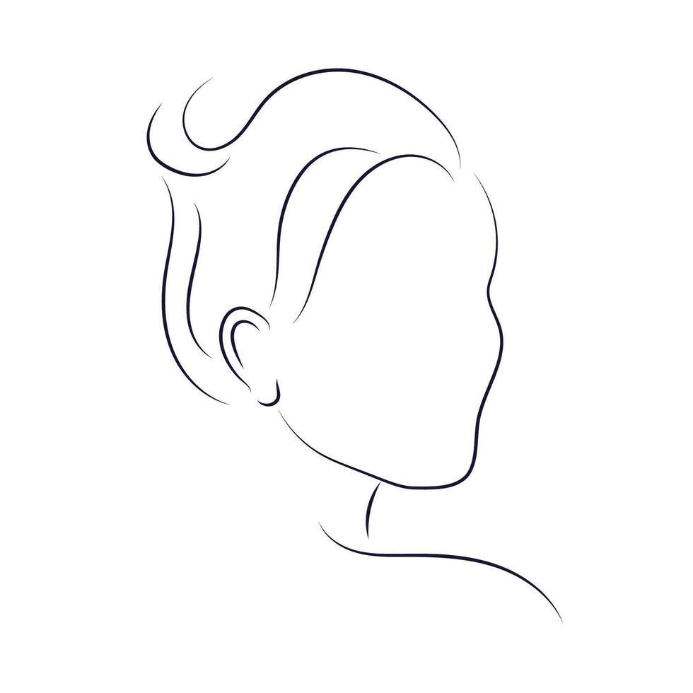 Women profile portrait in line art style. Minimalistic design with black thin lines. Elegant women face side view vector