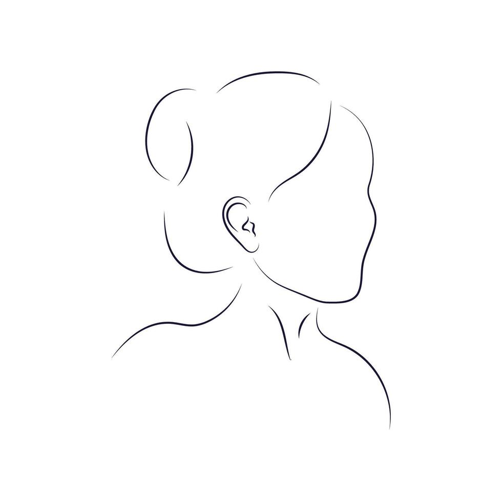 Elegant line art woman portrait, side view. Thin minimalistic black lines. Profile portrait vector