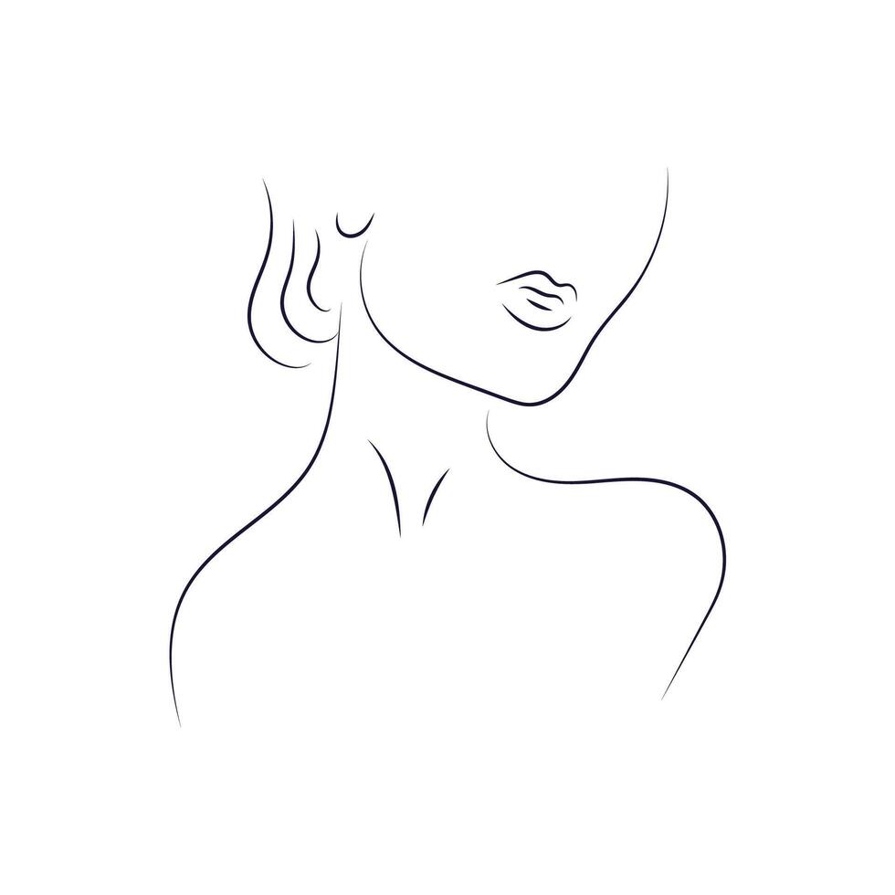 Elegant woman portrait in line art style, side view. Thin minimalistic lines. Profile portrait with lips vector