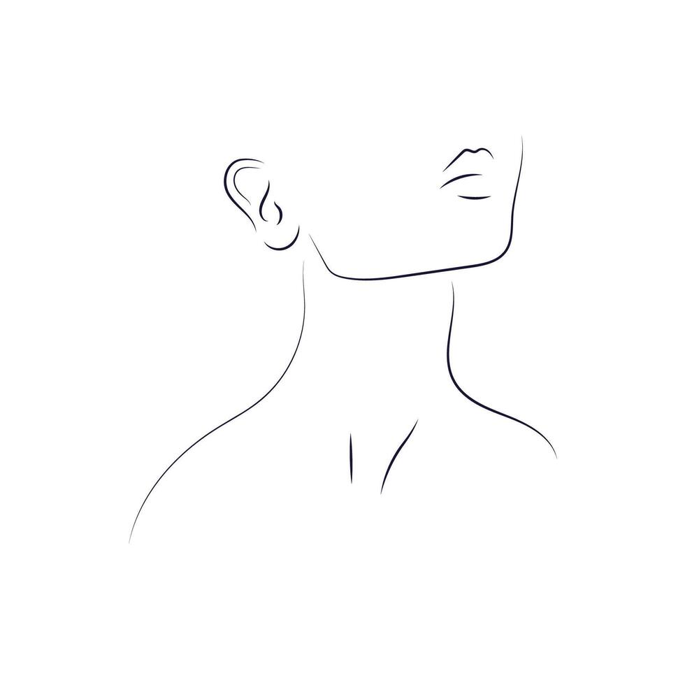 Elegant line art woman portrait, side view. Thin minimalistic black lines. Profile portrait with lips vector