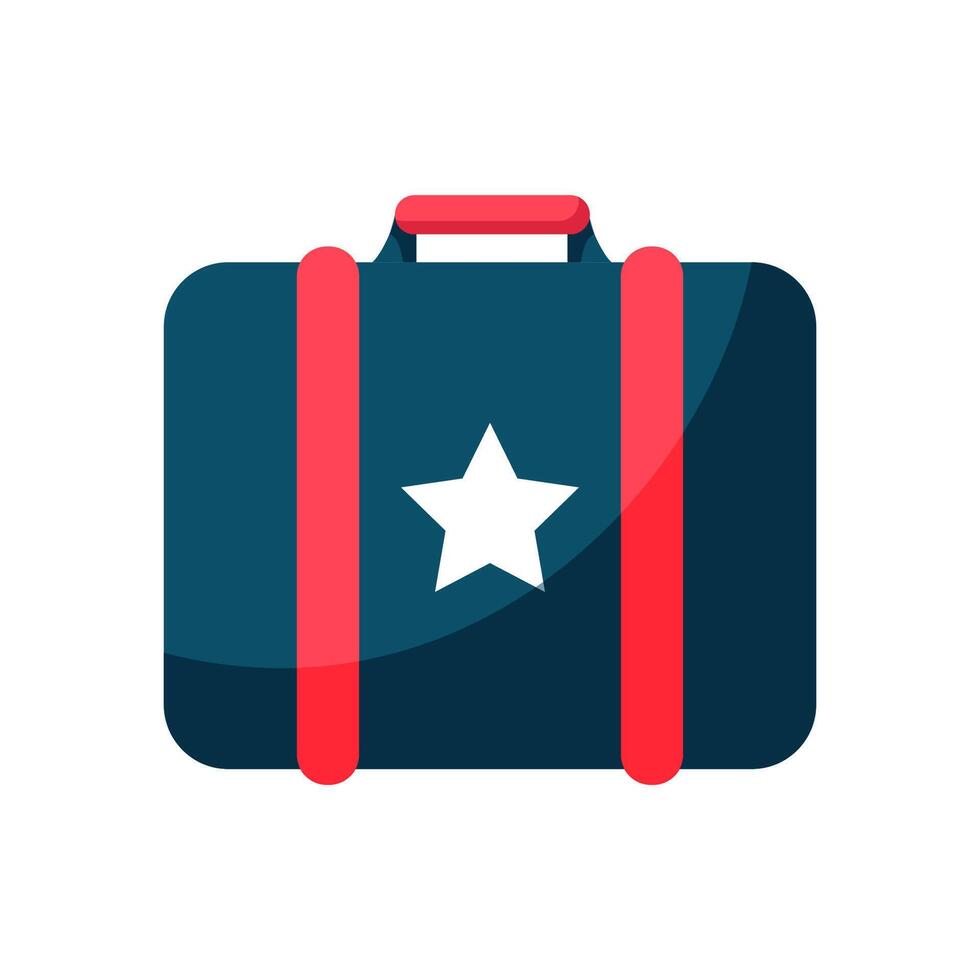 Suitcase for travel. Trip luggage. Summer bright baggage for vacation with white star on it vector