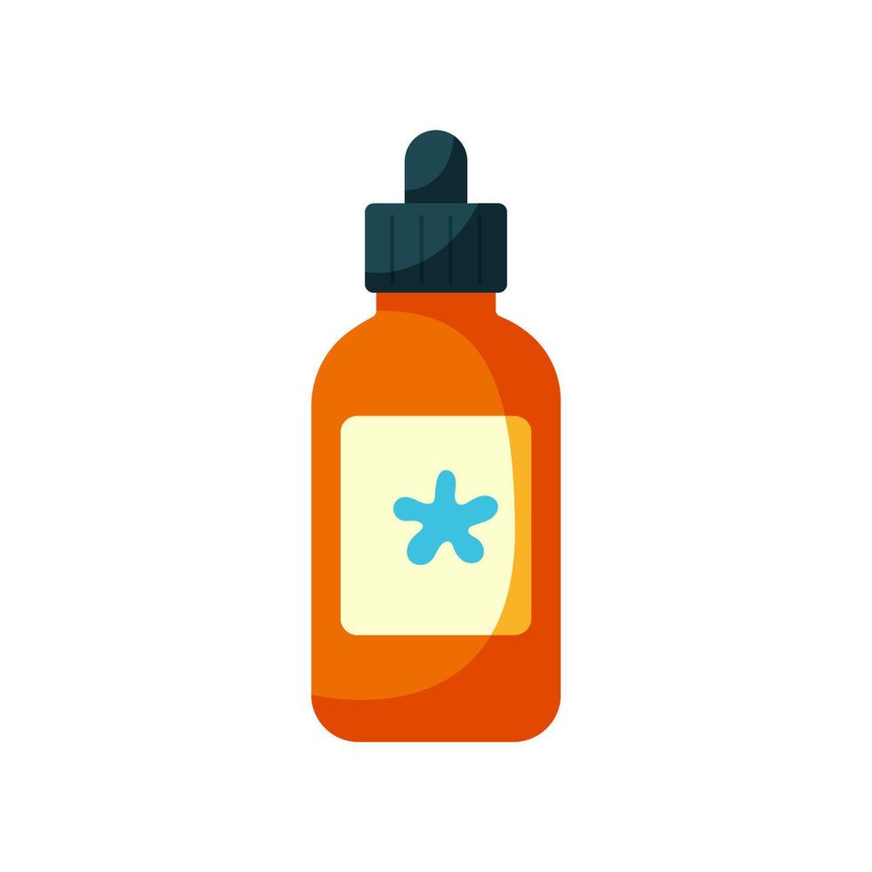 Brown bottle with dropper with cream for suntan. Cosmetic hand drawn bottle for sun protect vector