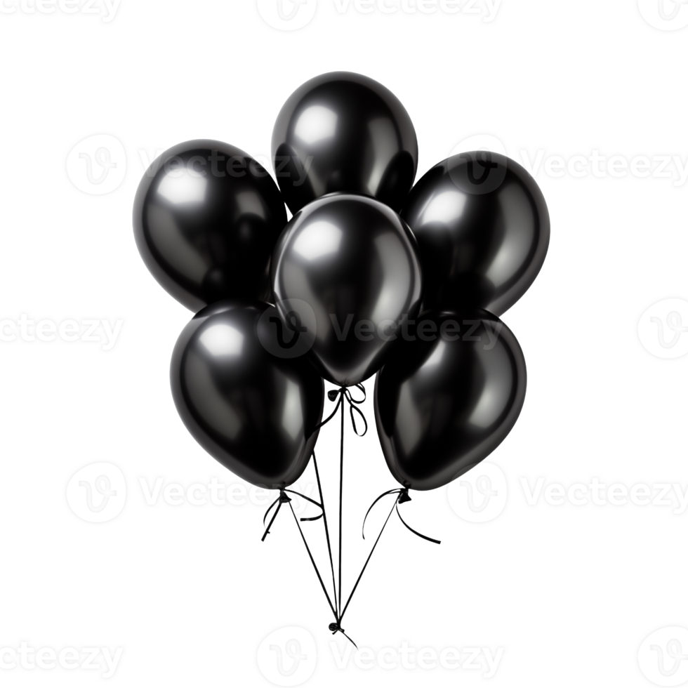 Bunch of black balloons isolated on transparent background png