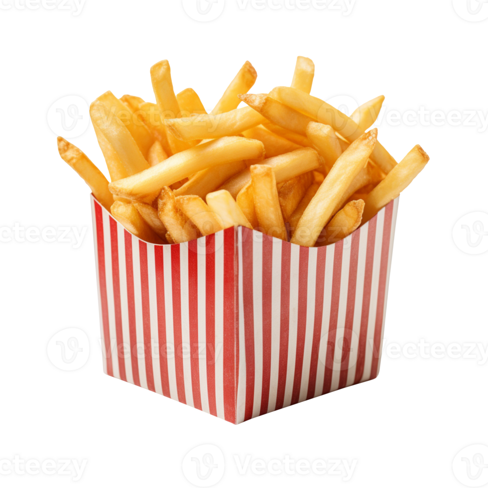 French fries in a paper box isolated on transparent background png