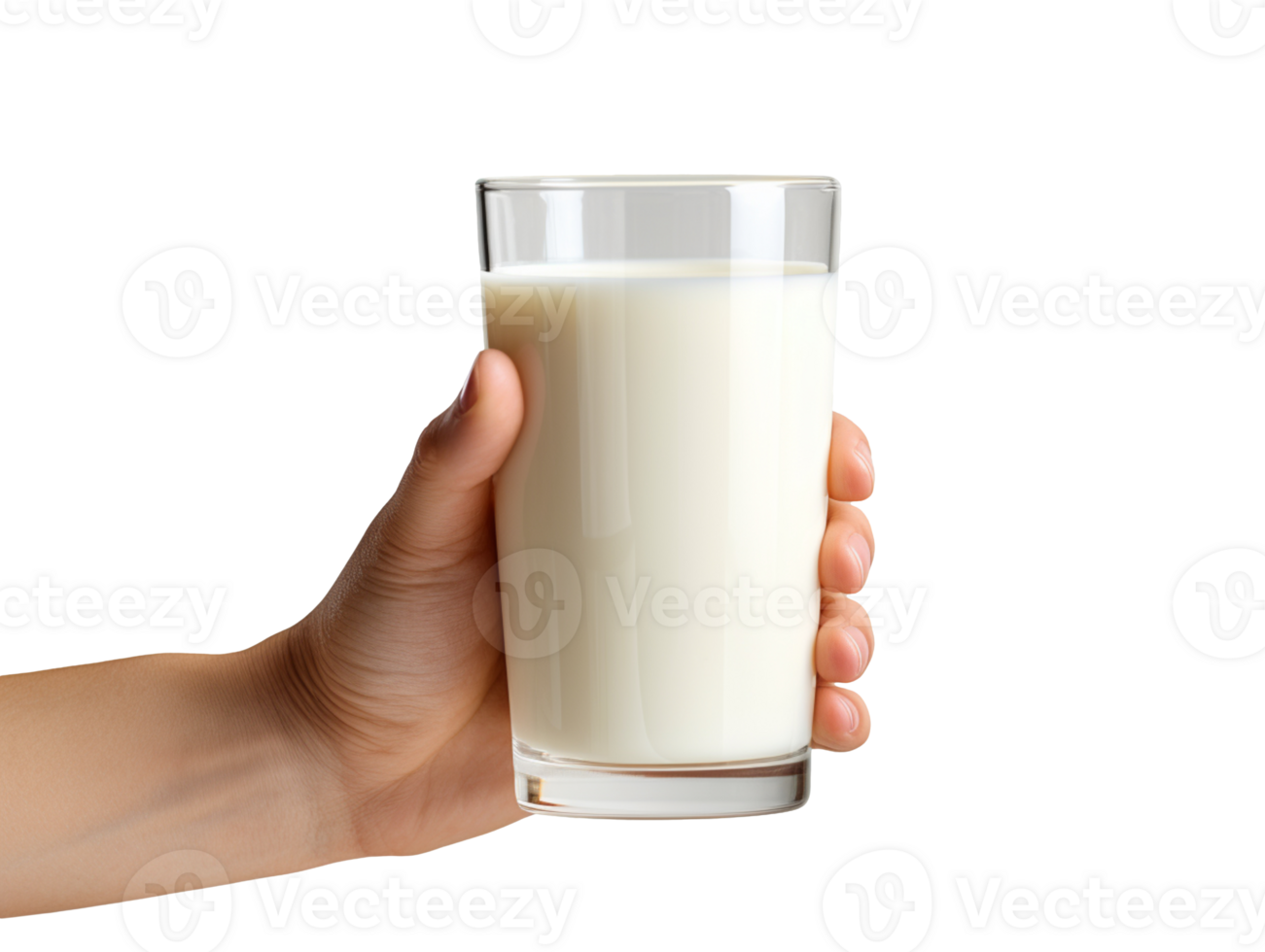 Hand holding a glass of fresh milk isolated on transparent background png