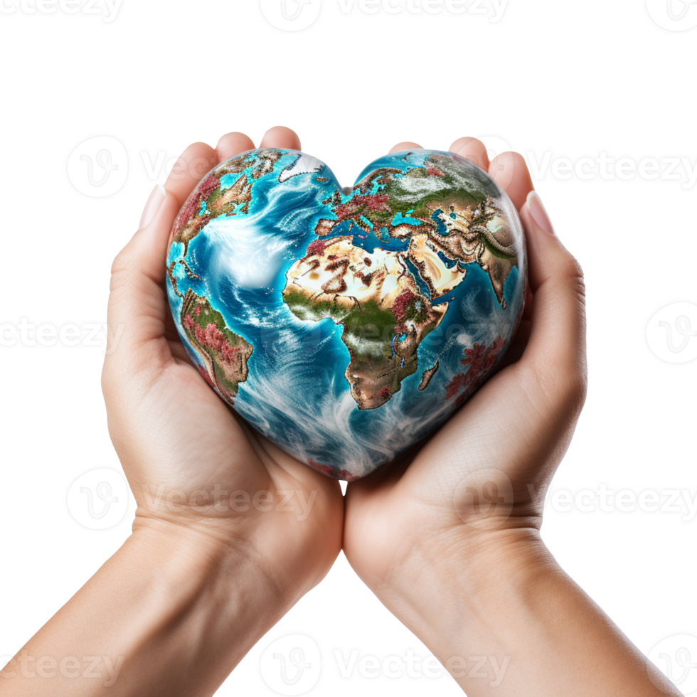 Heart shaped planet on hand isolated on transparent background png