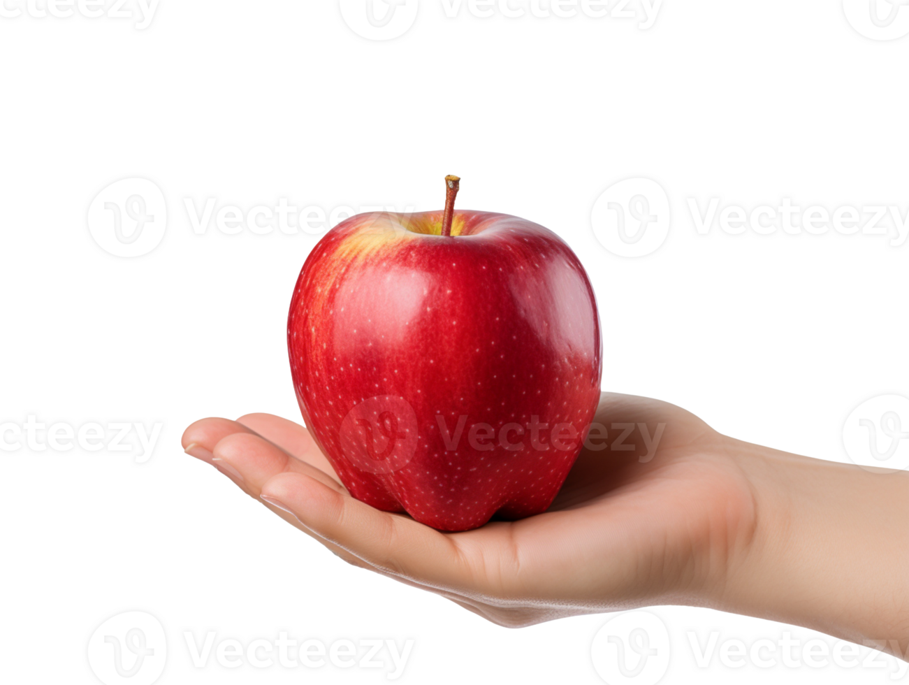 Hand holding a fresh red apple isolated on transparent background png