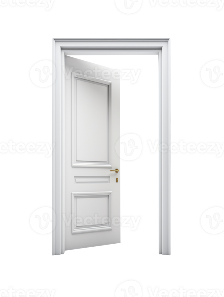 Opened white door isolated on transparent background png