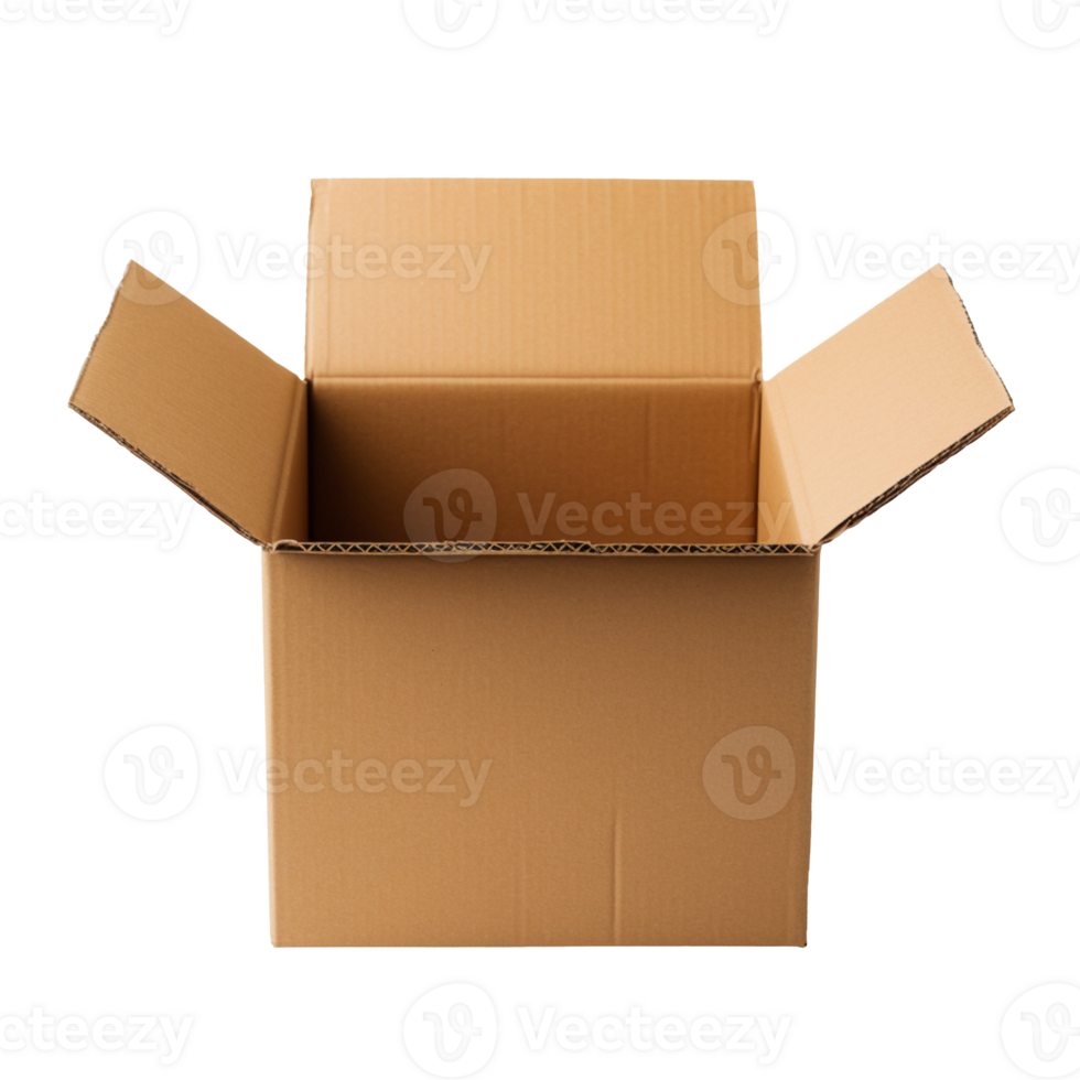 Open empty cardboard box isolated on transparent background png