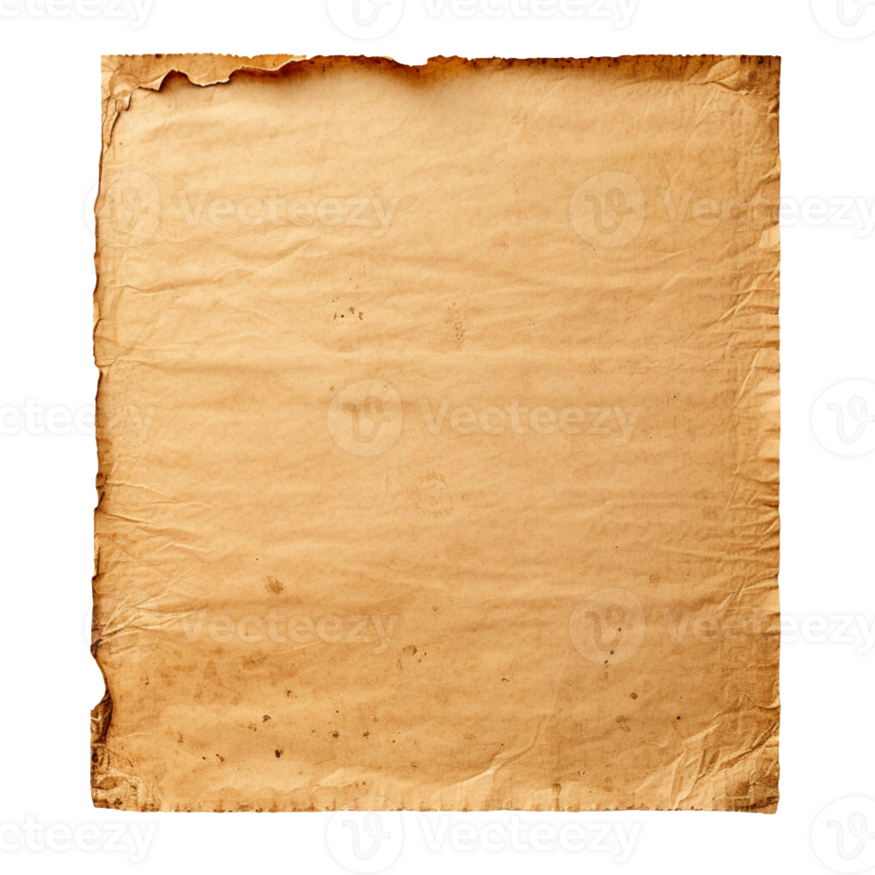 Old worn paper sheet isolated on transparent background png