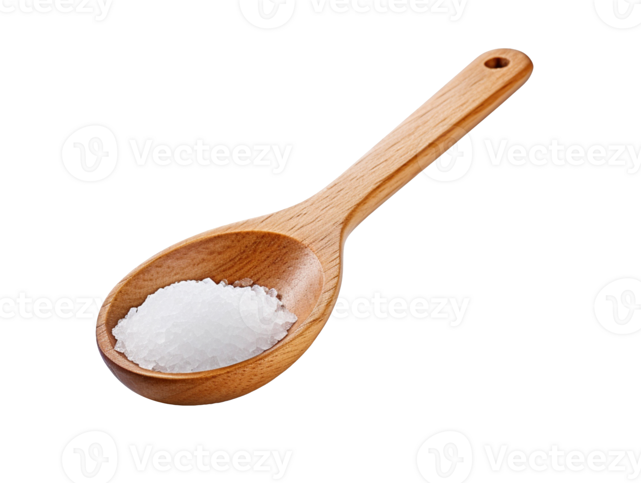 Salt in wood spoon isolated on transparent background png